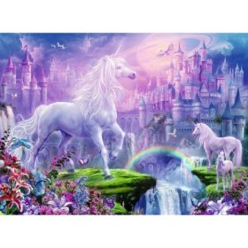 Puzzle unicorni la castel 100 piese starline cu sclipici Ravensburger - 1